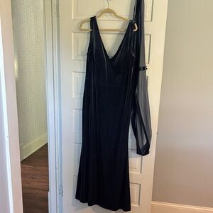 Revelry Blue Maxi Velvet Dress with Neck Scarf